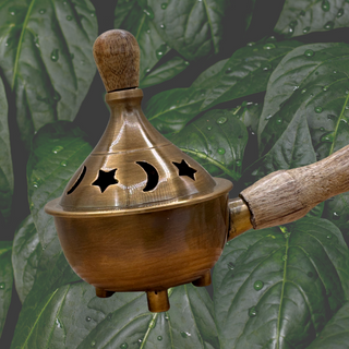 Räuchergefäß mit Griff | Messing & Holz